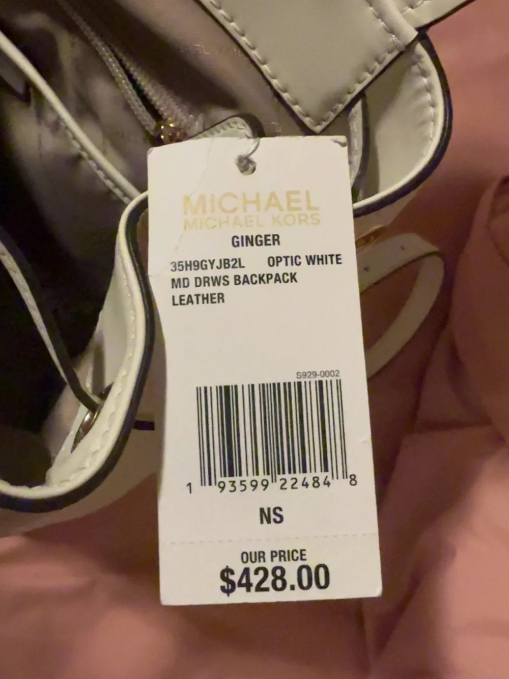 Michael Kors White Pebbled Leather Drawstring Backpack with Gold Hardware